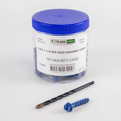 SCREW - HEX HEAD MASONRY SCREW 1/4 X 1 1/4 50 PCS