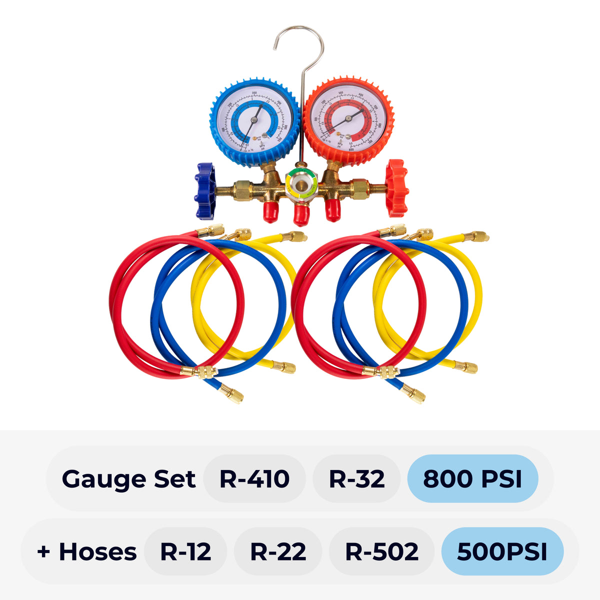 R-410A / R-32 MANIFOLD GAUGE SET WITH HOSES + EXTRA CHARGING HOSE FOR R-22 / LEGACY SYSTEMS